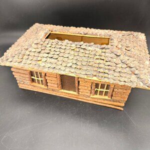 Pinecone Tissue Box Cover Handcrafted Wooden Log Cabin Rustic Vintage CM2246